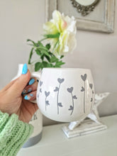 Load image into Gallery viewer, Shabby Chic Pretty White Grey Heart Floral Style Mug
