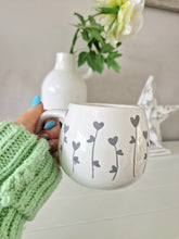 Load image into Gallery viewer, Shabby Chic Pretty White Grey Heart Floral Style Mug
