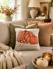 Load image into Gallery viewer, Autumn Leaves &amp; Pumpkins Please Cushion
