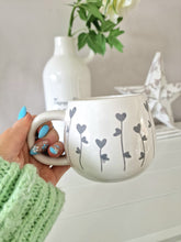 Load image into Gallery viewer, Shabby Chic Pretty White Grey Heart Floral Style Mug
