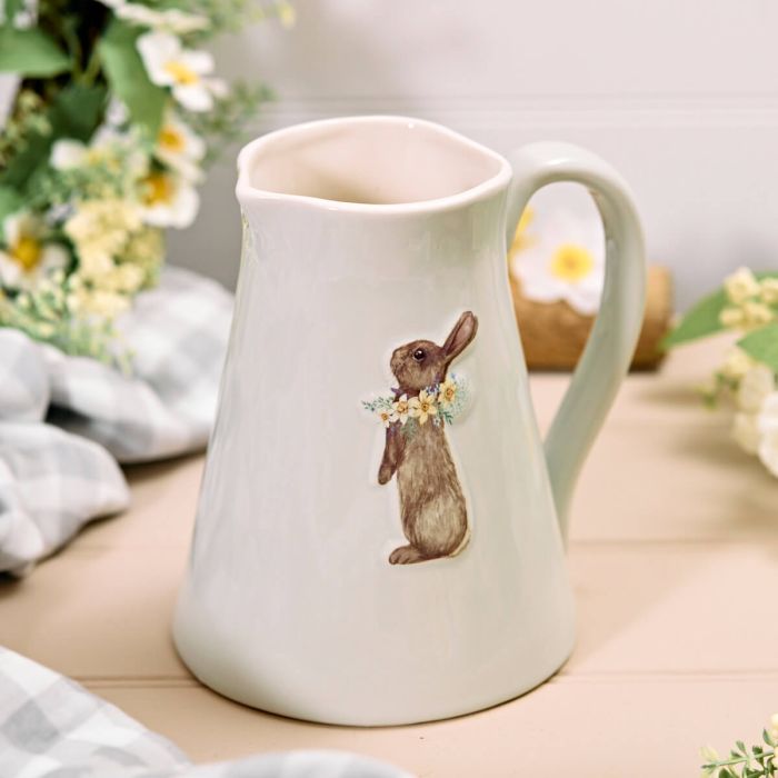 Country Cottage Stoneware Embossed Bunny Rabbit Jug