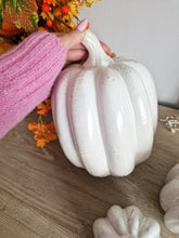Load image into Gallery viewer, Rustic White Toned Heavy Ceramic Pumpkin Figure
