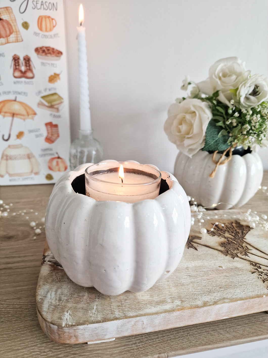 Rustic White Ceramic Pumpkin Shaped Pot Set Of 2