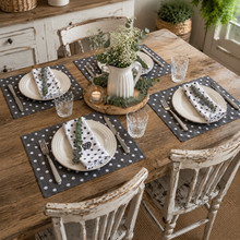 Load image into Gallery viewer, Grey &amp; White Polka Dot Heart Placemats - Set 4
