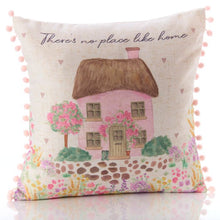 Load image into Gallery viewer, No Place Like Home Cosy Pink Cottage Pom Pom Cushion

