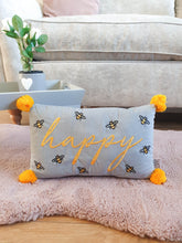 Load image into Gallery viewer, Bee Happy Mustard Pom Pom Cushion
