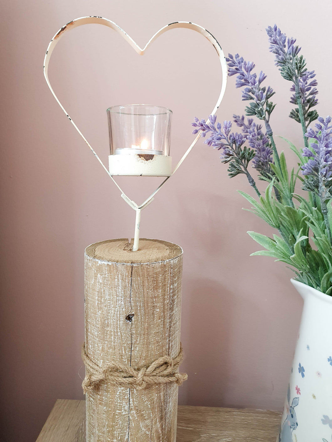 Rustic Cream Heart Candle Holder