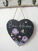 Load image into Gallery viewer, Bee Happy Heart Shaped Slate Sign
