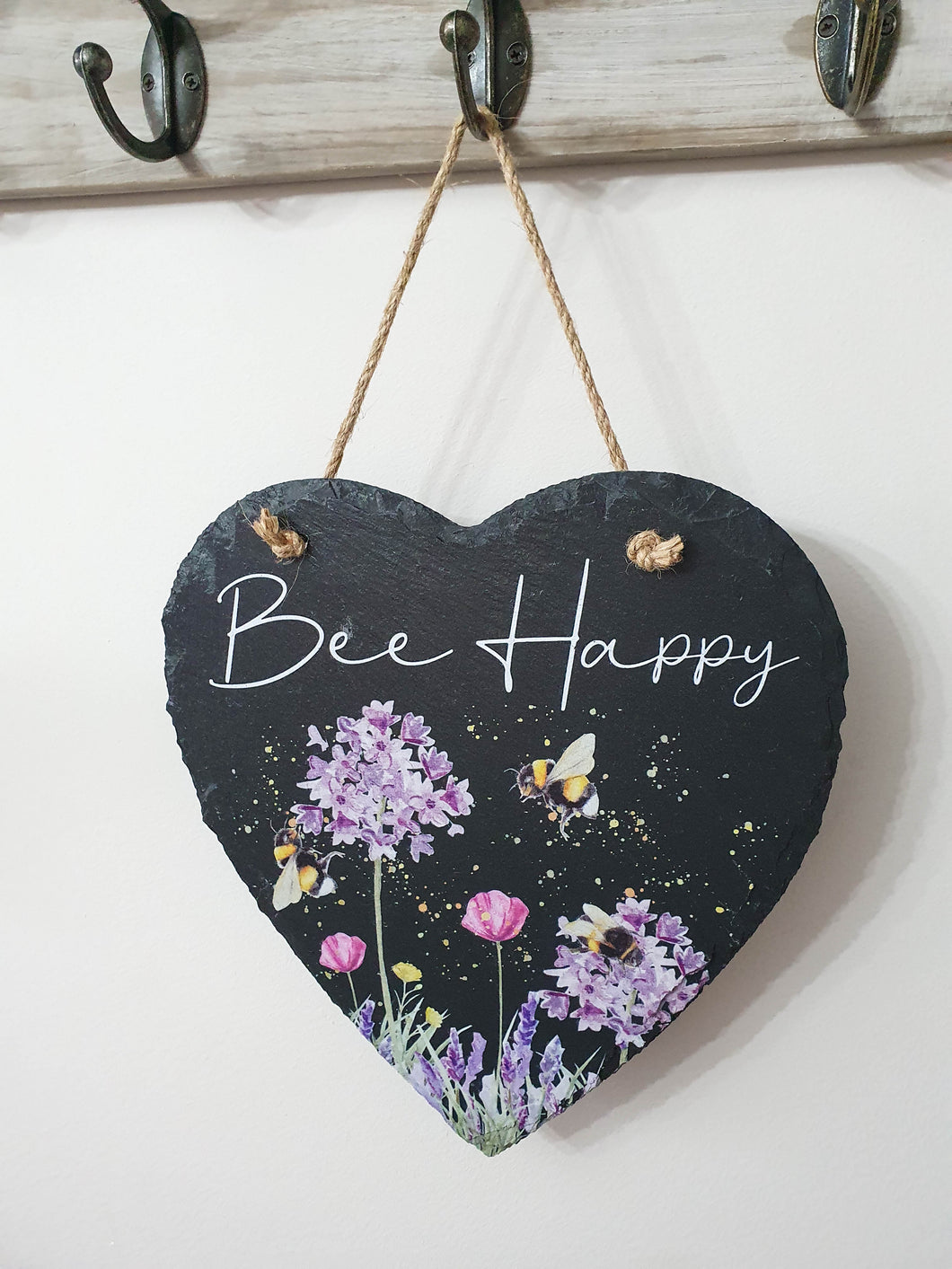 Bee Happy Heart Shaped Slate Sign