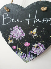 Load image into Gallery viewer, Bee Happy Heart Shaped Slate Sign
