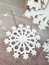 Load image into Gallery viewer, Natural Wood White Hand Carved Hanging Snowflake - 3 Styles
