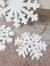Load image into Gallery viewer, Natural Wood White Hand Carved Hanging Snowflake - 3 Styles
