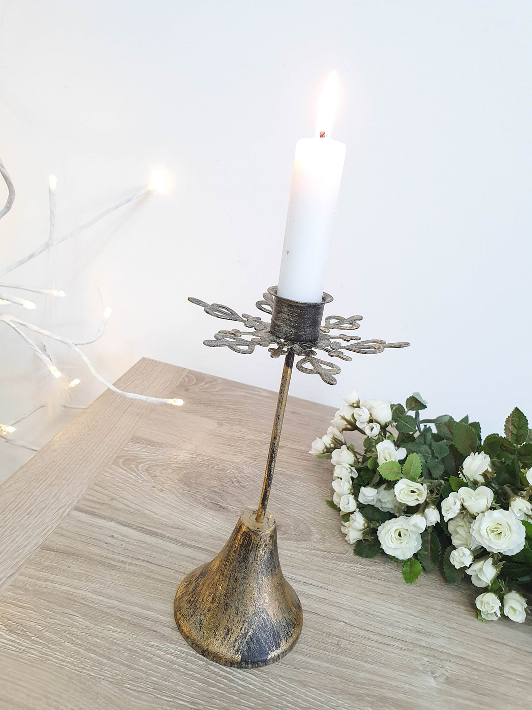 Bronze Snowflake Dinner Candle Stick