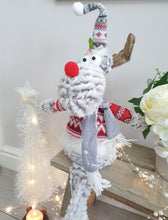 Load image into Gallery viewer, Fluffy Grey Sitting Reindeer In Chevron Jumper
