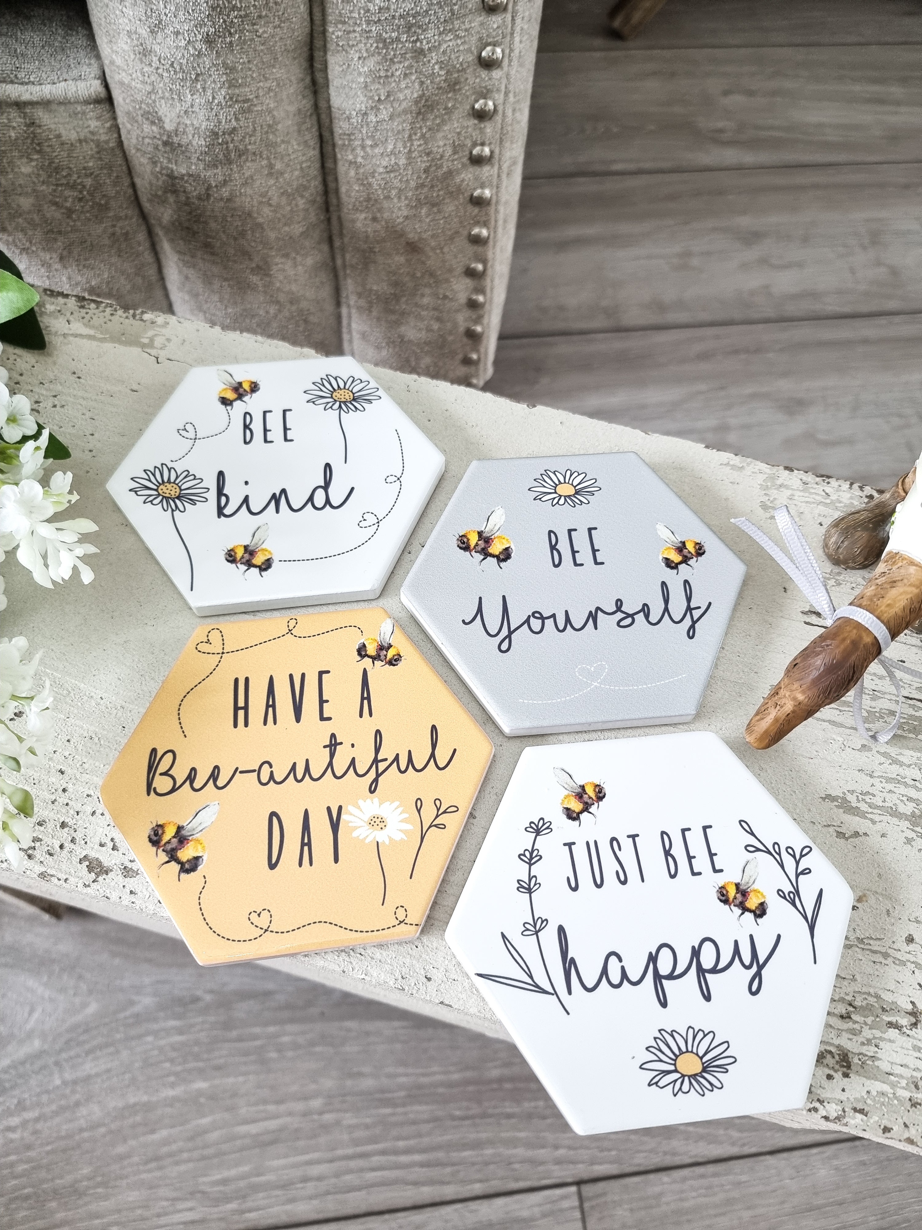 Bee Roler Coster Positive Bee Inspired Coaster – Peony Blossom Interiors