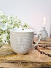Load image into Gallery viewer, Taupe &#39;Enjoy Today&#39; Ribbed Heart Mug
