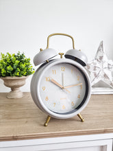 Load image into Gallery viewer, Matt Dove Grey &amp; Gold Alarm Clock
