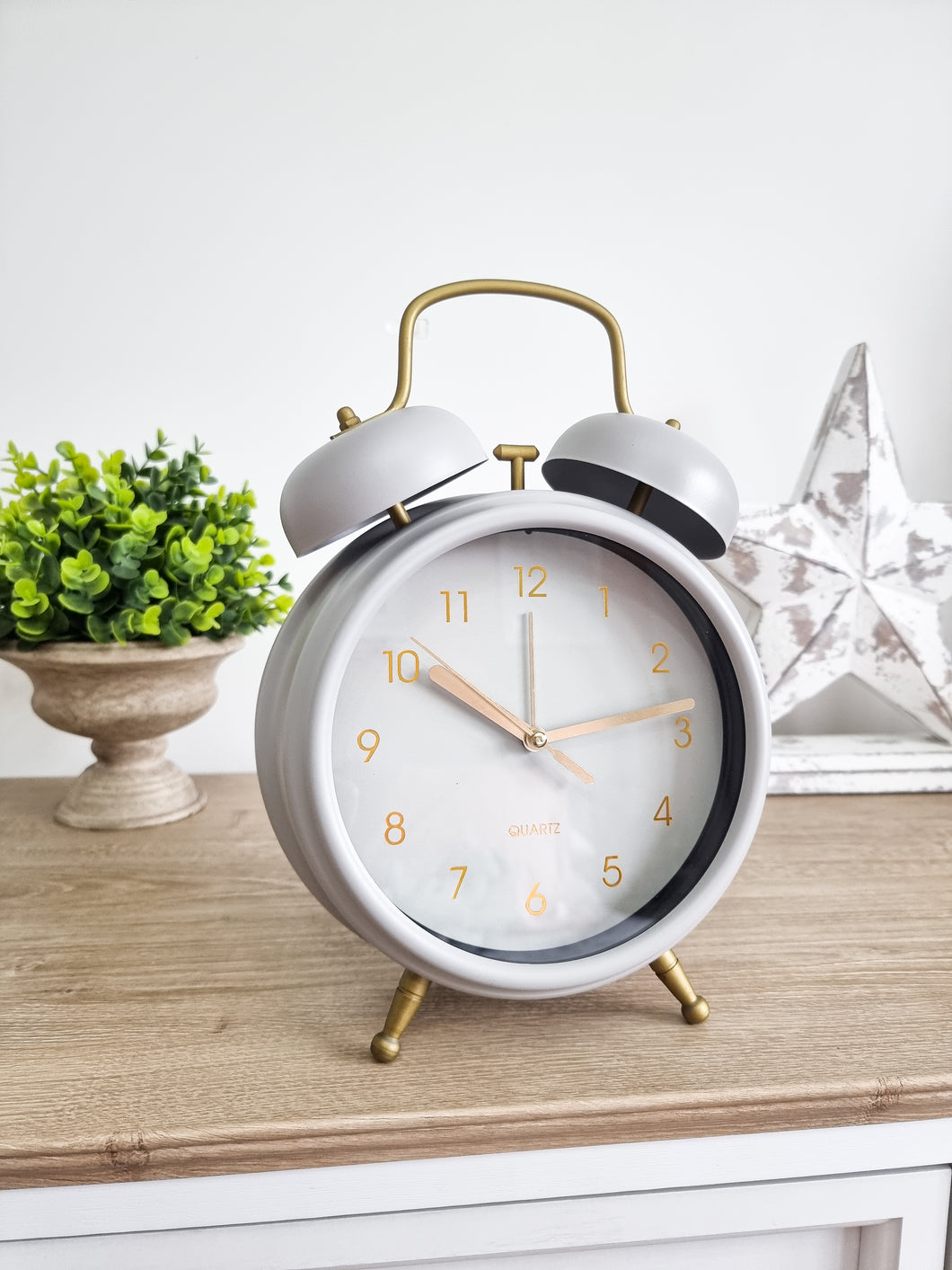 Matt Dove Grey & Gold Alarm Clock