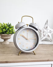 Load image into Gallery viewer, Matt Dove Grey &amp; Gold Alarm Clock
