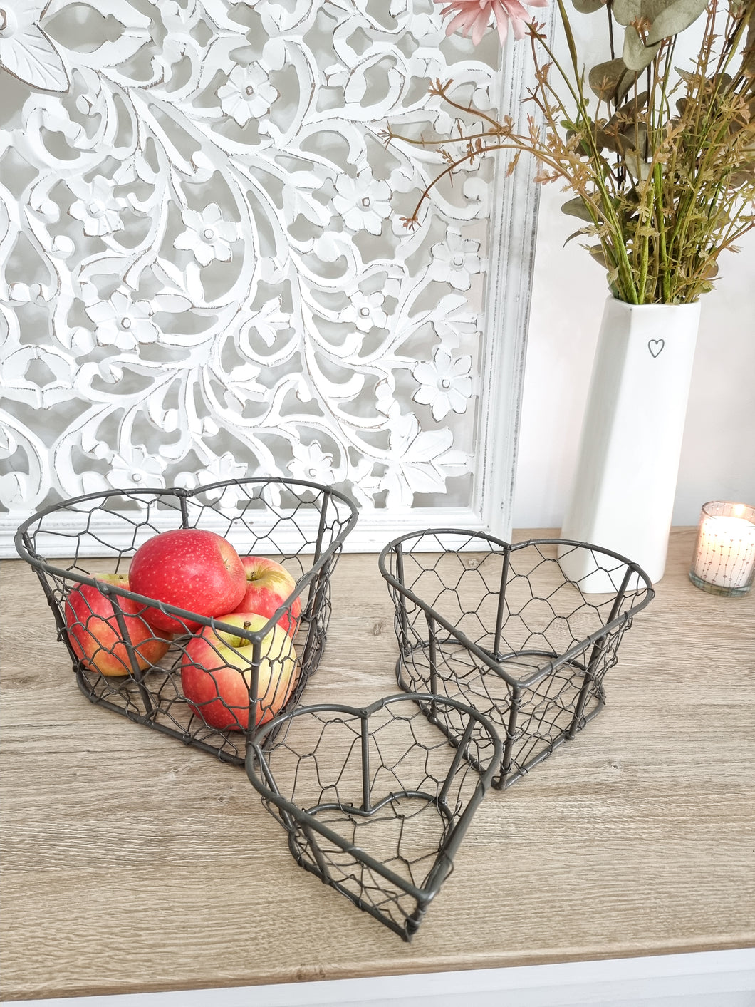 Grey Heart Shaped Wire Baskets