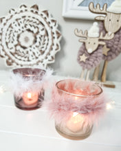 Load image into Gallery viewer, Pink &amp; White Feather Trim Candle Holder - Set 2

