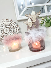 Load image into Gallery viewer, Pink &amp; White Feather Trim Candle Holder - Set 2
