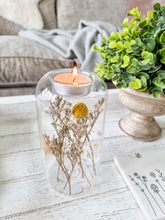Load image into Gallery viewer, Yellow Dried Flower Filled Glass Candle Holder
