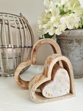 Load image into Gallery viewer, Natural Wooden Sleeping Hearts With Faux Cow Print Edge
