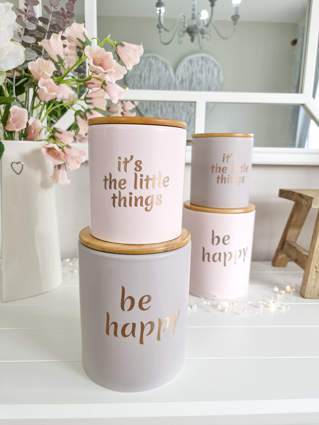 Pink & Grey Positive Storage Canister With Bamboo Lid
