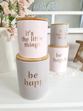 Load image into Gallery viewer, Pink &amp; Grey Positive Storage Canister With Bamboo Lid
