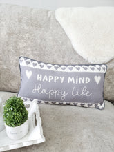 Load image into Gallery viewer, Grey Happy Mind Happy Life Heart Cushion
