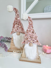 Load image into Gallery viewer, Pink Sequin Standing Wooden Gonk
