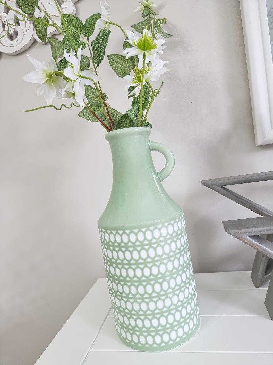 Pastel Green & White Glazed Vase