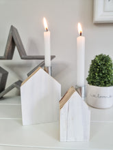 Load image into Gallery viewer, White House Shaped Wooden Tapered Candle Holder
