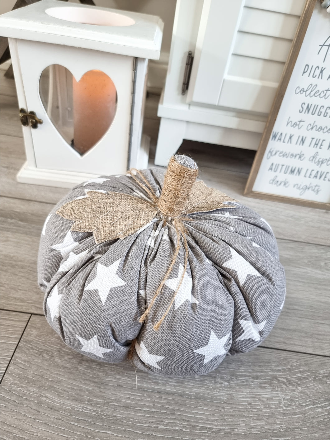 Grey Fabric Pumpkin Star Doorstop