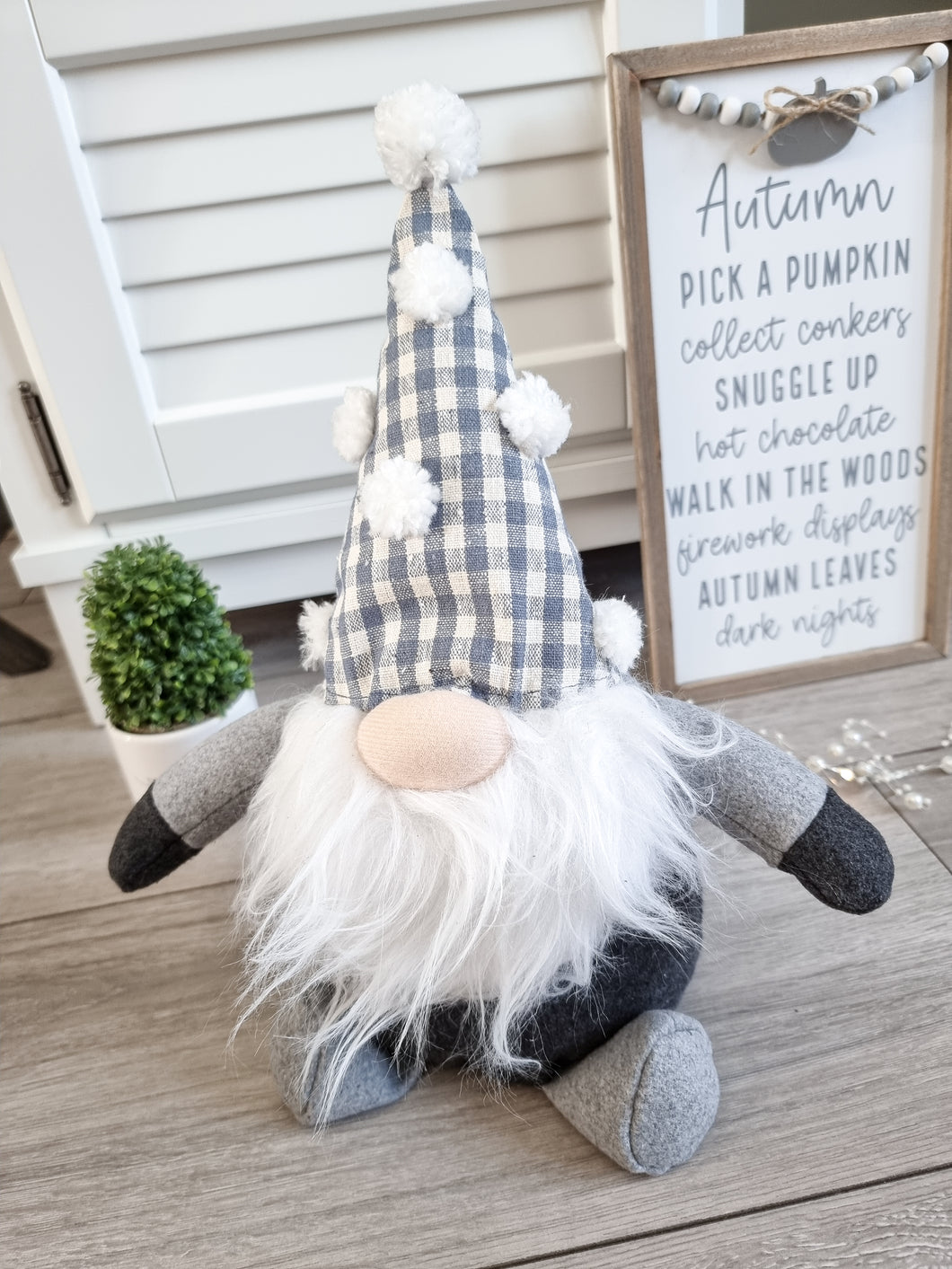 Grey Gingham Gonk Doorstop