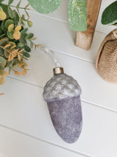 Load image into Gallery viewer, Grey Velour Style Glittery Acorn Bauble
