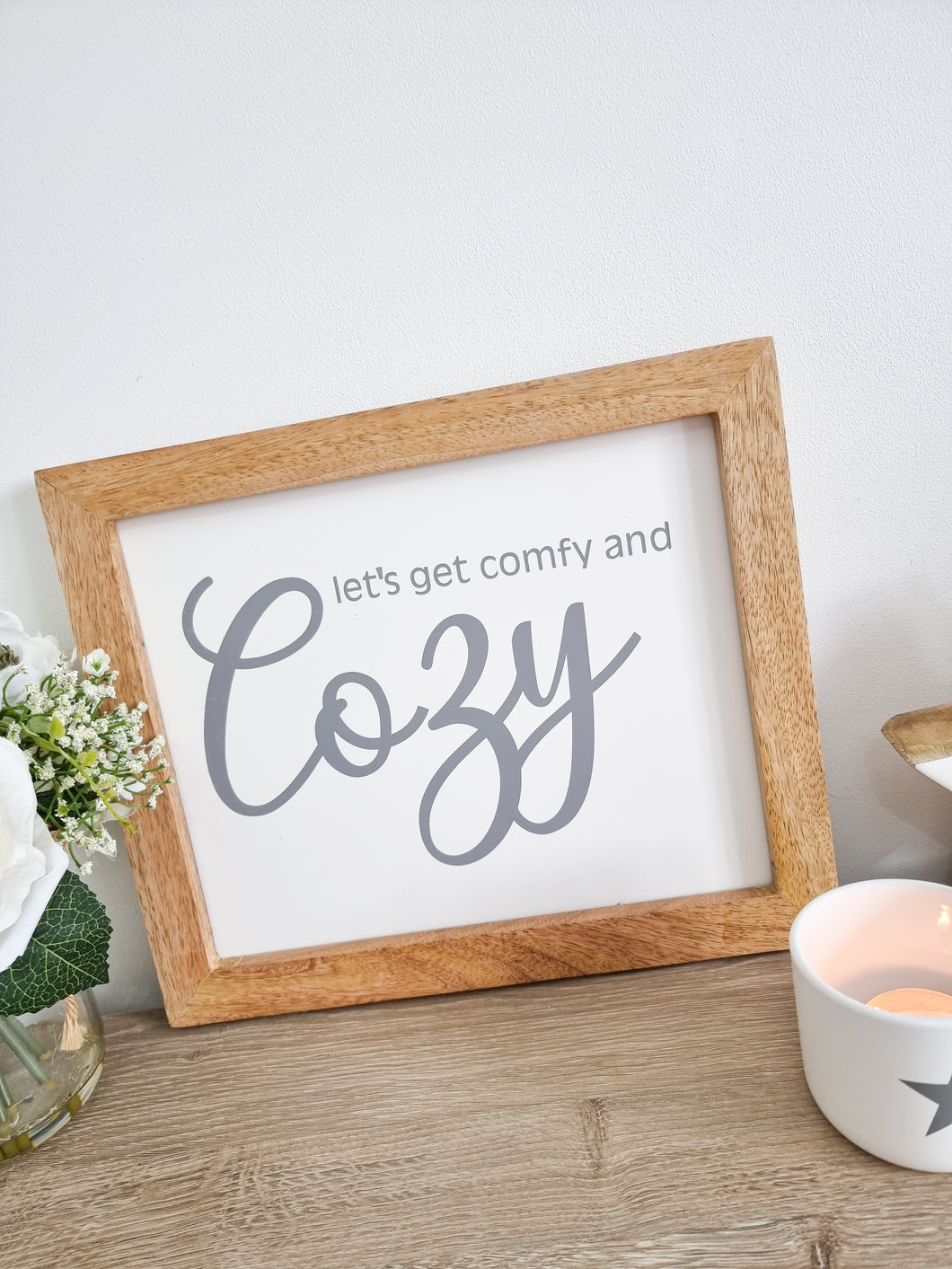 Comfy & Cozy Plaque In Natural Wood Frame