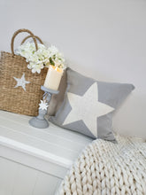 Load image into Gallery viewer, Grey &amp; Cream Two Side Knit Star Cushion
