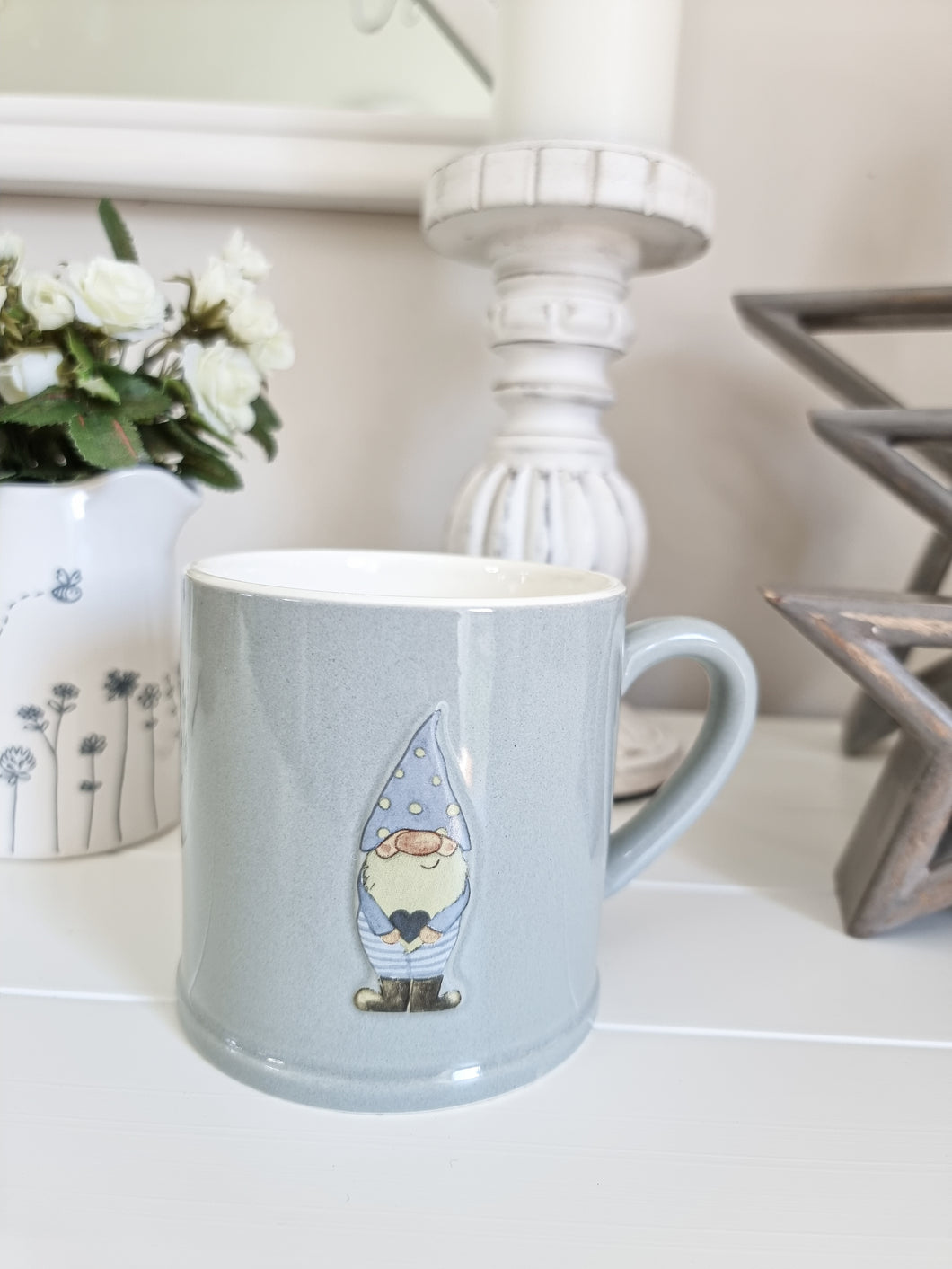 *IMPERFECT* Light Grey/Blue Gnome Heart Mug