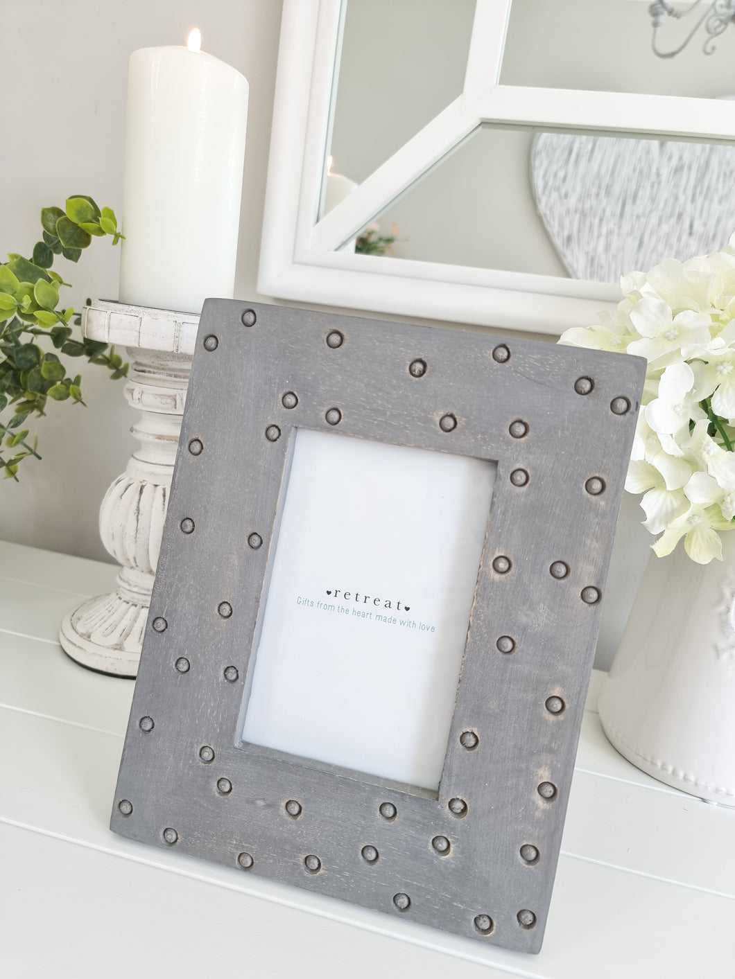 Grey Natural Wood Polka Dot Photo Frame