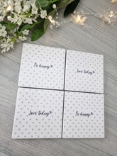 Load image into Gallery viewer, Love Today &amp; Be Happy Grey Heart Coasters - Set 4
