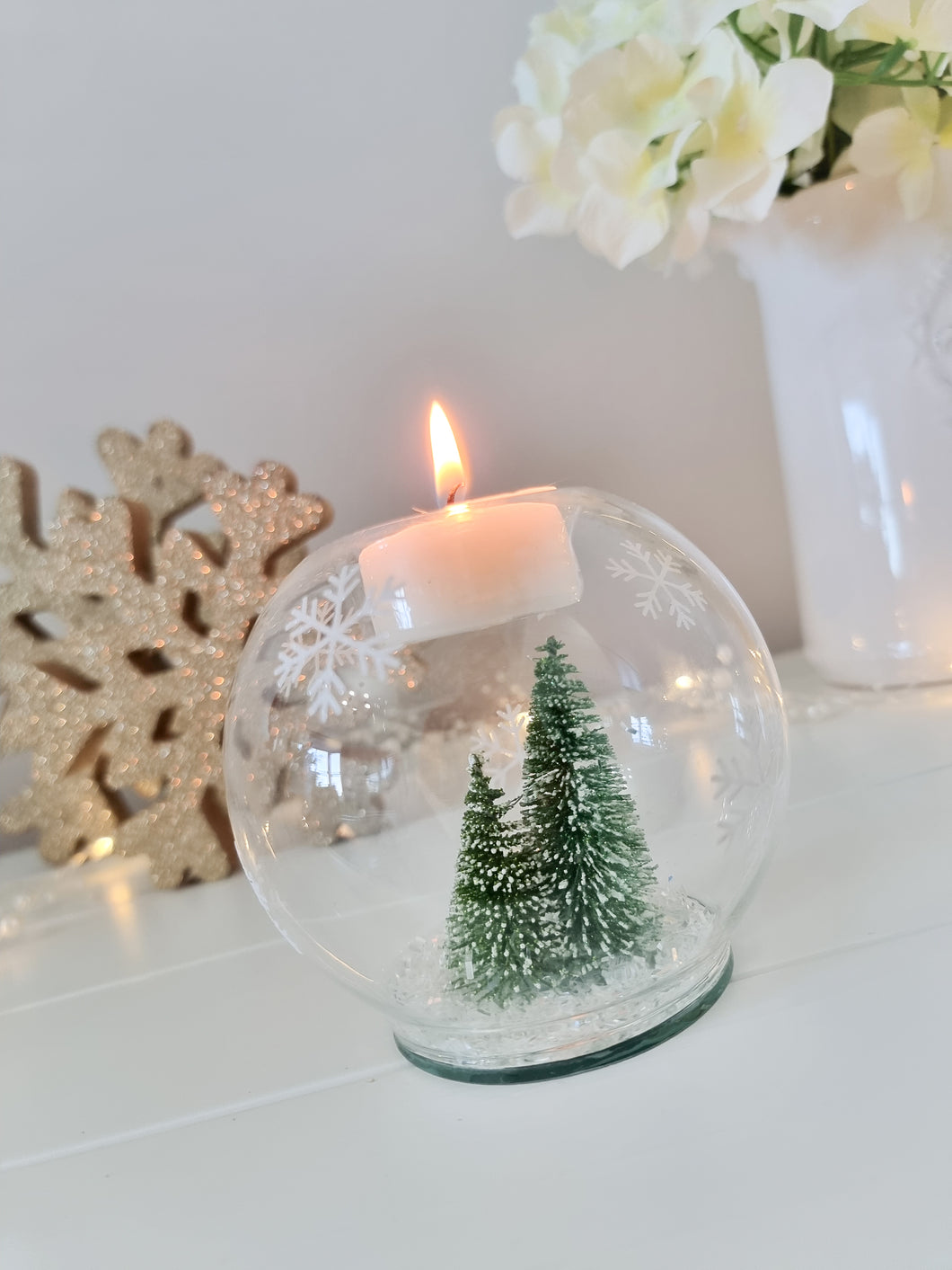 Winter Scene Glass Bauble Candle Holder