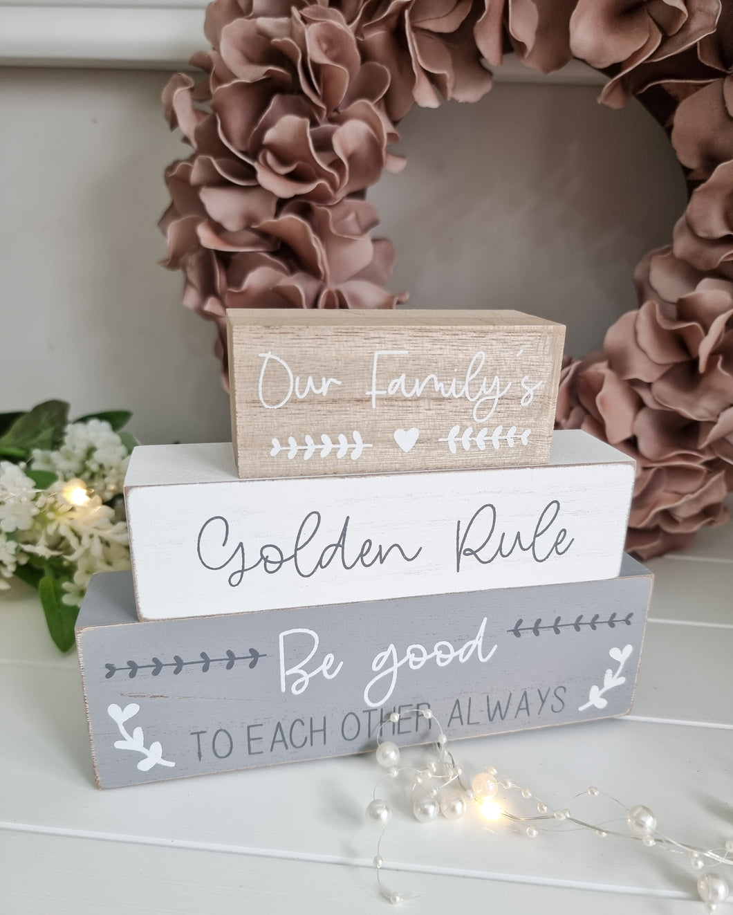Our Family Triple Wooden Block Sign
