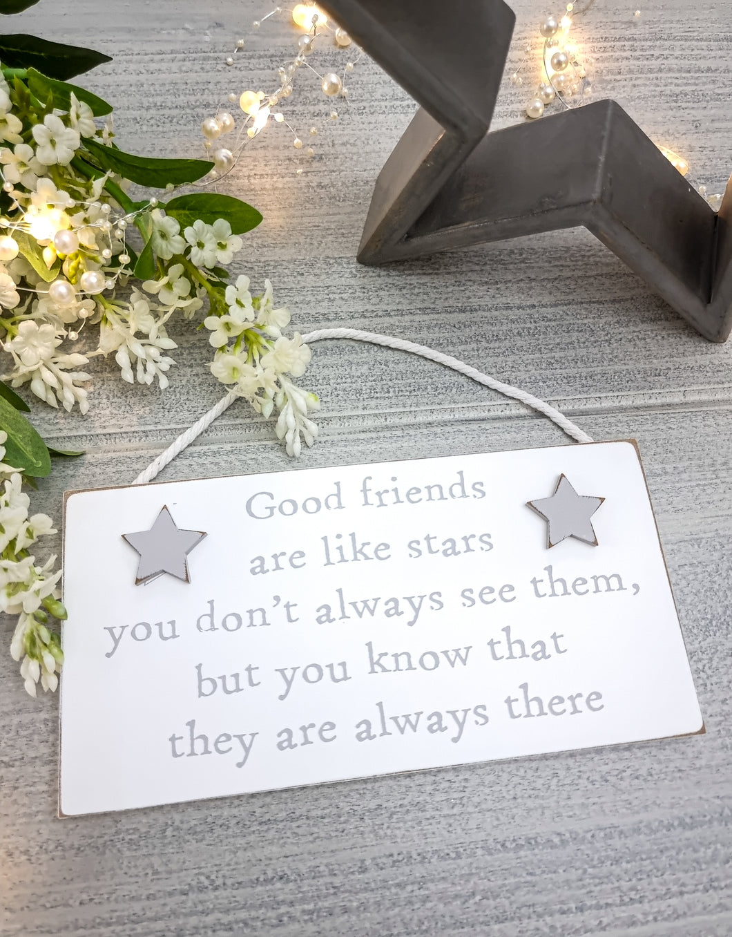 Grey & White Friend Star Mini Plaque