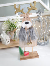 Load image into Gallery viewer, Fluffy Grey Wooden Reindeer
