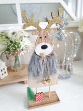 Load image into Gallery viewer, Fluffy Grey Wooden Reindeer
