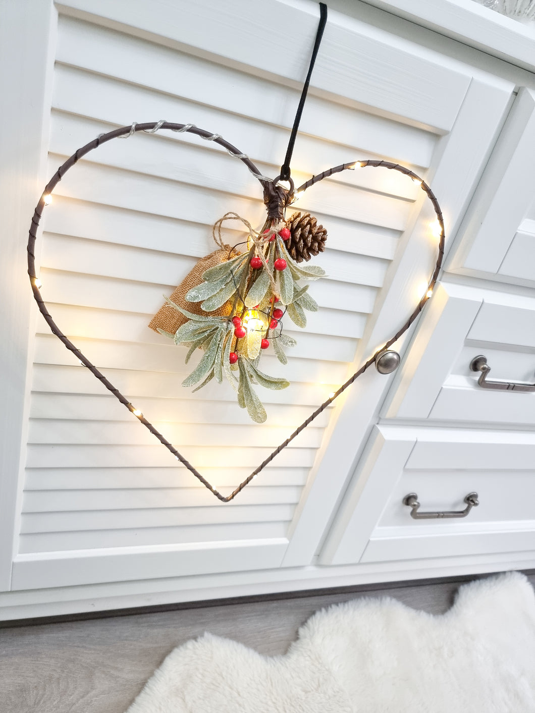 Light Up Heart With Foliage & Red Berries