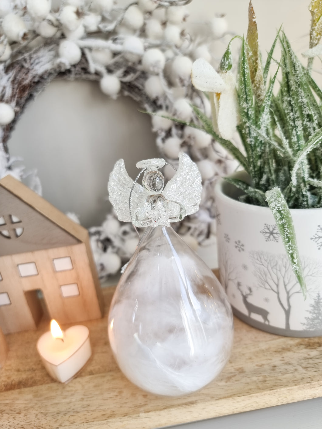 White Feather Filled Hanging Angel Tree Decoration