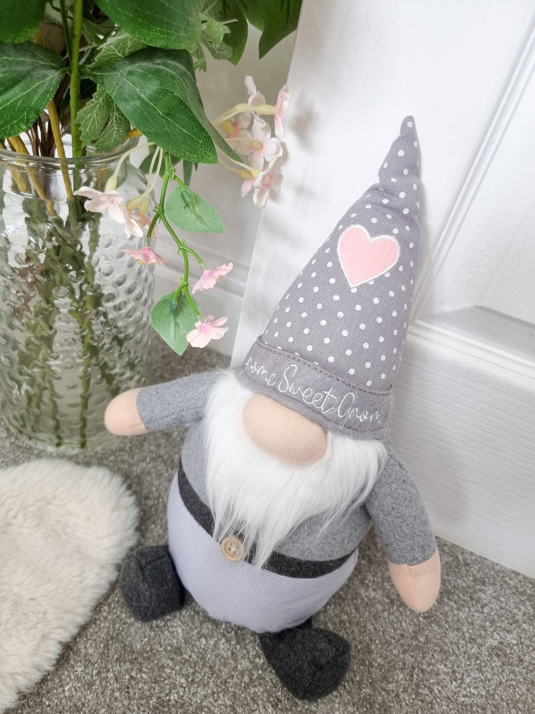 Gnome Sweet Gnome Doorstop With Pink Heart